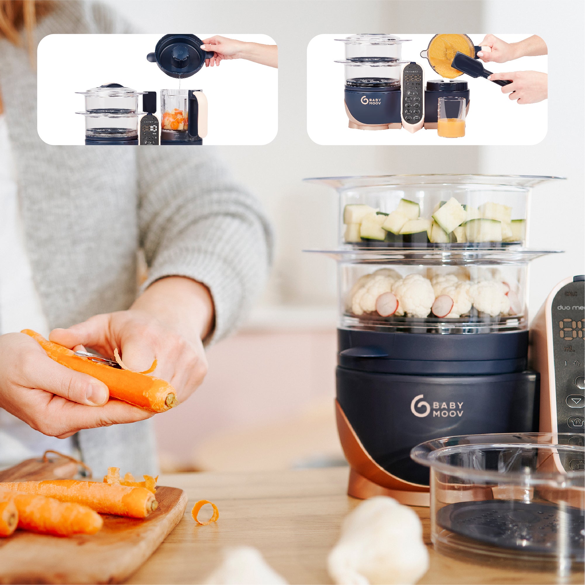 Robot culinaire Babymoov Duo XL avec cuiseur vapeur et mélangeur  multi-vitesses 