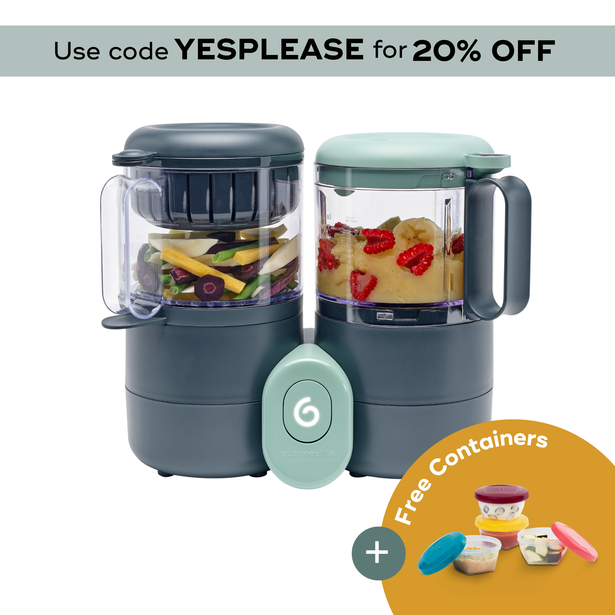 Duo Meal Lite Baby Food Maker + 6 Free Food Containers